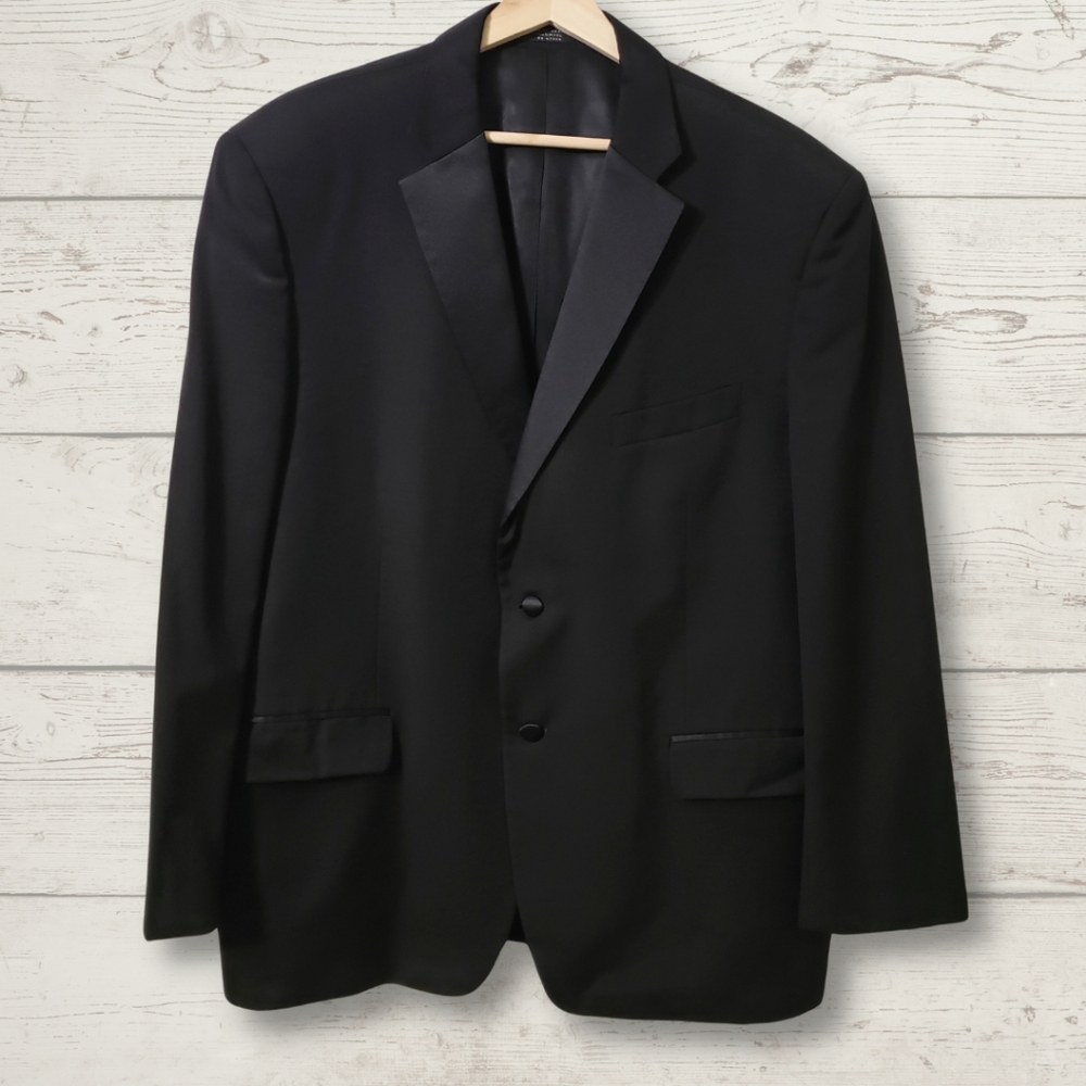 MINT - JONES NY Blazer, Dress Coat, 46R, Black, 2 Button, 3 Pockets, Wool